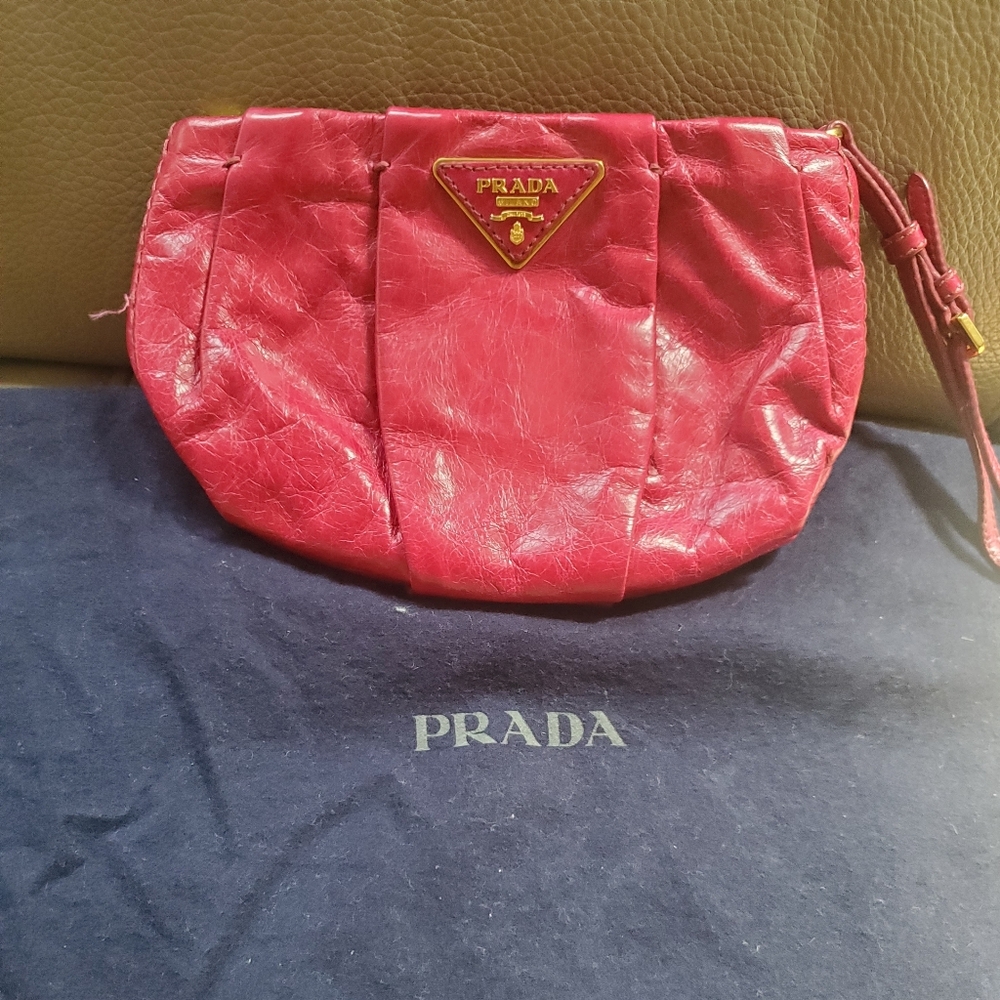 Prada Pleated Leather Wristlet Clutch